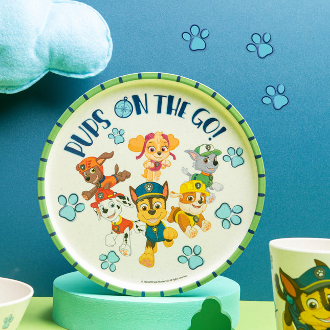 Zak Designs Juego de vajilla infantil de 3 piezas de La Patrulla Canina, plato, tazón y vaso de melamina y bambú duraderos y sostenibles son perfectos para la hora de la cena en familia (Chase, Marshall, Skye y sus amigos)
