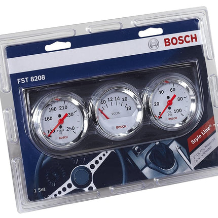 Bosch SP0F000046 Style Line 2" Triple Gauge Kit (White Dial Face, Chrome Bezel)