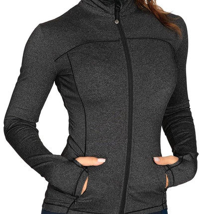 GYM RAINBOW Workout Jackets for Women, Full Zip Slim Fit Lightweight Athletic Running Sports Track Jacket with Pockets, 2-black Blend, S