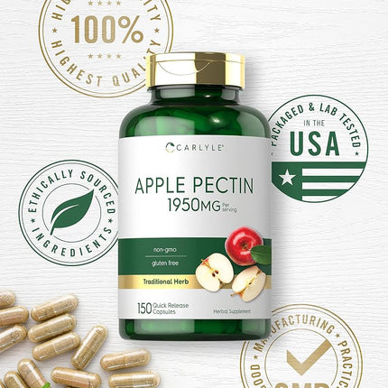 Apple Pectin | 1950mg | 150 Capsules | Non-GMO & Gluten Free Herbal Supplement | by Carlyle