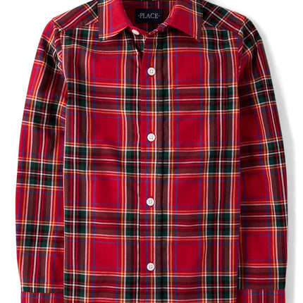 Chemise boutonnée à manches longues en popeline The Children's Place pour filles, rouge, TP-2XL