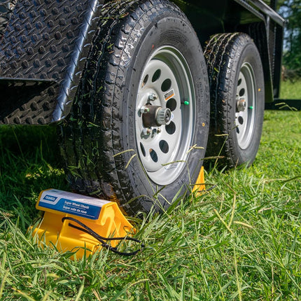Camco Super Wheel Chock w/Rope - Large, Heavy Duty Trailer Wheel Chock Constructed of Durable Plastic - Features Rope Handle for Easy Removal - Use w/Tires Up to 29-inches – 44475