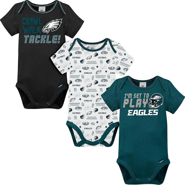 NFL Philadelphia Eagles Boys 20183 Pack Short Sleeve Variety Bodysuit, Green, 18 Months