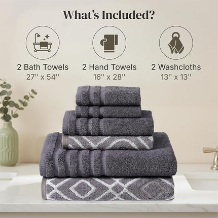 Amrapur Pacific Coast Textiles 6 Pc Yarn Dyed Towel Oxford Gray Lavender, 6-Piece