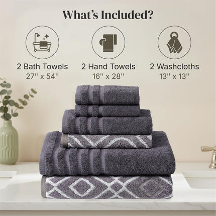 Amrapur Pacific Coast Textiles 6 Pc Yarn Dyed Towel Oxford Gray Lavender, 6-Piece