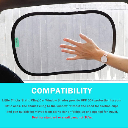 Little Chicks Static Cling Car Window Shades UPF 50+ Sun Protection - 2 Pack - Model CK103, Black
