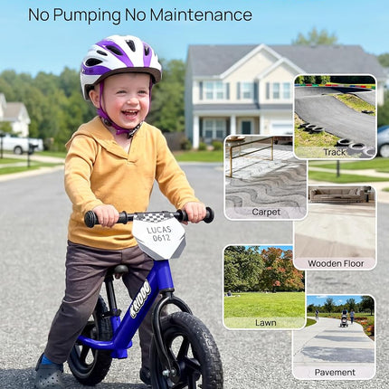 KRIDDO Toddler Balance Bike 2 Year Old, Age 18 Months to 5 Years Old, 12 Inch Push Bicycle with Customize Plate (3 Sets of Stickers Included), Steady Balancing, Gift Bike for 2-3 Boys Girls, Blue