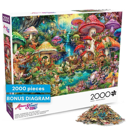 Buffalo Games - Aimee Stewart - Merry Mushroom Village Picnic - Rompecabezas de 2000 piezas para adultos, rompecabezas desafiante perfecto para noches de juegos - El tamaño final es 97,79 x 67,31 cm