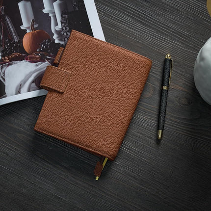 Ox Knight Leather A6 Notebook Cover - Deluxe Planner Cover Fits Hobonichi Techo, Stalogy, Midori MD Planner, and More - with Pen Loop, Card Slots, Back Pocket, and Bookmarks (Brown), 5.12Wx6.61L