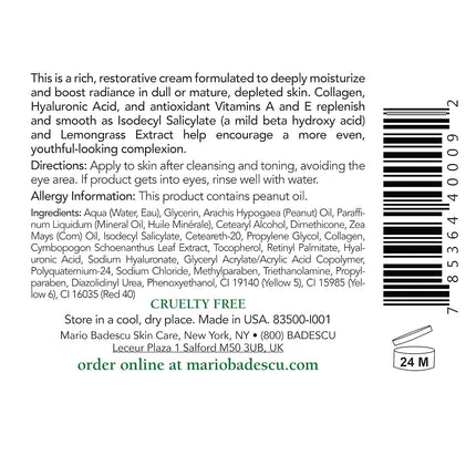 Mario Badescu Crema Hidratante con Biocare y Ácido Hialurónico – para Piel Seca/Sensible 59 ml