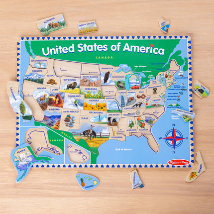 Melissa & Doug Rompecabezas de madera del mapa de EE. UU. (45 pzas.)