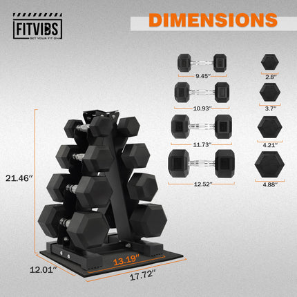 Fitvids 100LB Rubber Coated Hex Dumbbell Weight Set with Storage Rack, Free Weights with Anti-Slip Handle for Home Gym