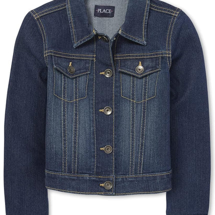 Sudadera tipo chaqueta de mezclilla básica The Children's Place para niñas grandes, Dk Stonedm, XXL (16)