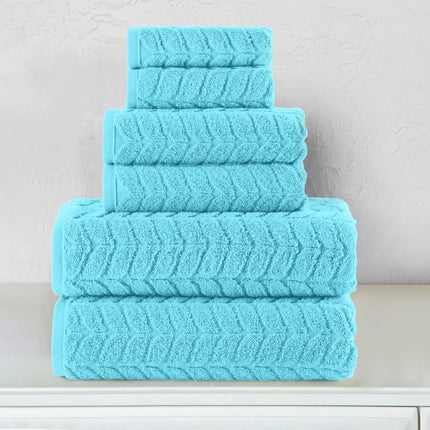 Elegant Comfort Luxury 6-Piece 100% Turkish Cotton Jacquard Braided Textured Premium Hotel Quality Towel Set– Soft and Absorbent, Includes 2 Bath Towels, 2 Hand Towels and 2 Washcloths, Aqua