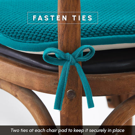 Elegant Comfort 4 Pack Chair Cushion Covers - Skid-Proof Rubber Backing - 16 x 16 Inch - Thick Dining Square Shape Seat Covers - Comfortable Textured Chair Pads with Ties - Honeycomb Pattern, Peacock