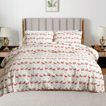 Elegant Comfort Ultra Soft 4-Piece 100% Turkish Cotton Flannel Sheet Set - Holiday Christmas Flannel Sheets, Warm and Cozy Anti-Pill Premium Quality, Deep Pocket Fitted Sheet- Twin XL, Santa Sleigh