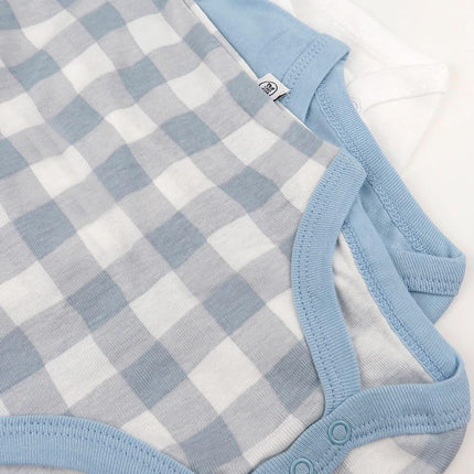 HonestBaby unisex-baby 3-pack Long Sleeve Side-snap Kimono Bodysuits Organic Cotton for Infant Baby Boys, Girls, Unisex, Blue Painted Buffalo Check, Preemie