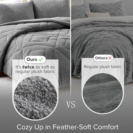 Comfort Spaces Parure de lit douillette réversible en peluche douce comme une plume pour lit double, toutes saisons, légère, en polaire Sherpa, taille double/double XL, gris 2 pièces