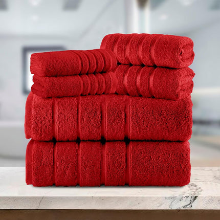 Juego de toallas de baño de viscosa Elegant Comfort de 6 piezas con 4 líneas a rayas, 100% algodón turco, toallas de baño altamente absorbentes que incluyen 2 toallitas, 2 toallas de mano y 2 toallas de baño (rojo)