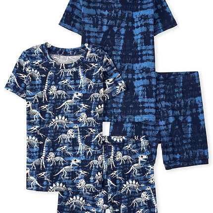 The Children's Place Baby & Toddler-PJ 2 PC Family Matching Pajamas Sets, Snug Fit 100% Cotton, Big Kid, Toddler, Baby, Glow-Dino/Blue 2 Pack, 0-3 Months