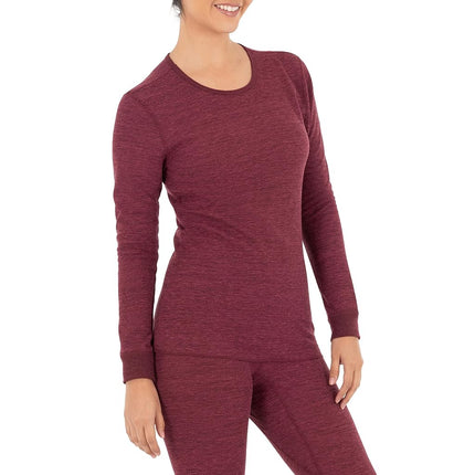Fruit of the Loom Women's Micro Waffle Thermal Crew Top Pajama, Merlot Heather, Large