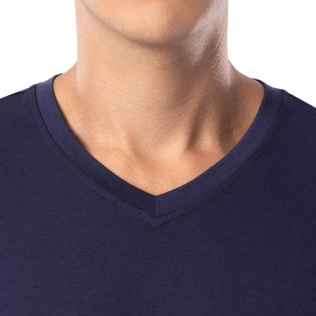 Fruit of the Loom mens 360 Stretch Short Sleeve V-neck Top and Pant Sleep Pajama Set, Navy, M
