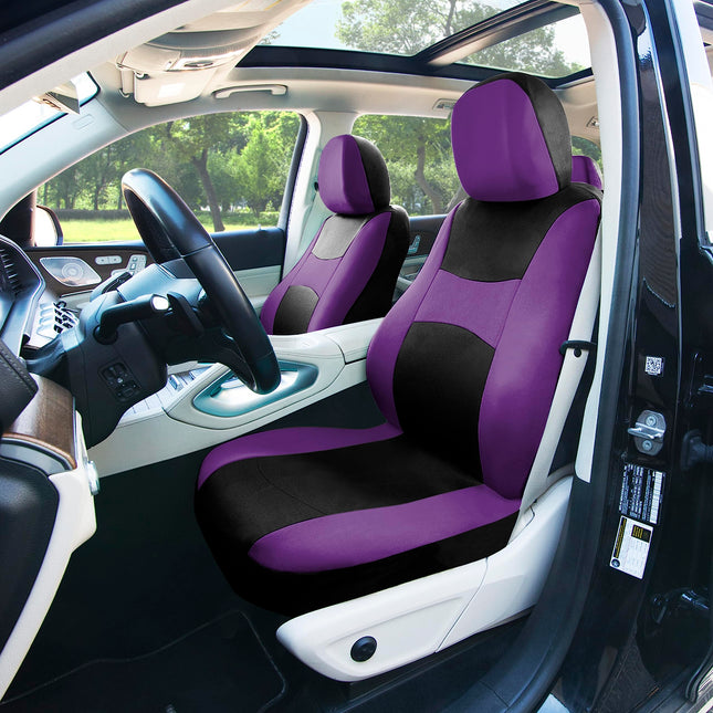 FH GROUP Car Seat Covers Full Set Purple Cloth - Universal Fit, Automotive Seat Covers, Low Back Front Seat Covers, Airbag Compatible, Split Bench Rear Seat, Car Seat Cover for SUV, Sedan, Van