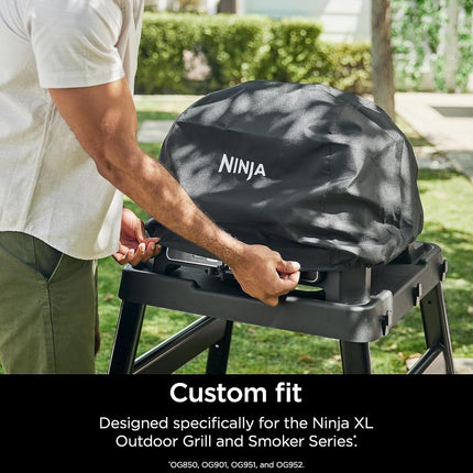 Ninja XSKCOVERXL Woodfire Premium Grill Cover Pro, Compatible with OG800 and OG900 Series, UV & Water Resistant, Elastic Drawstring for Snug Fit, Lightweight, Year-Round Protection, 13'' x 24'', Black