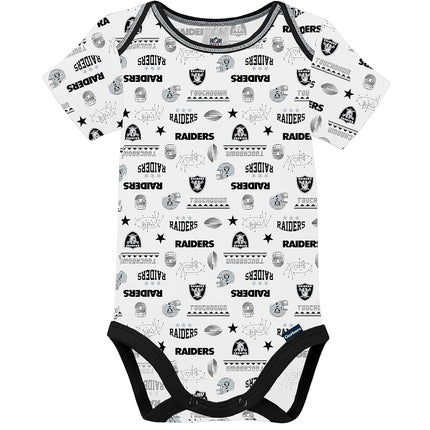 NFL Oakland Raiders Boys 20183 Pack Short Sleeve Variety Bodysuit, Black, 6-12 Months