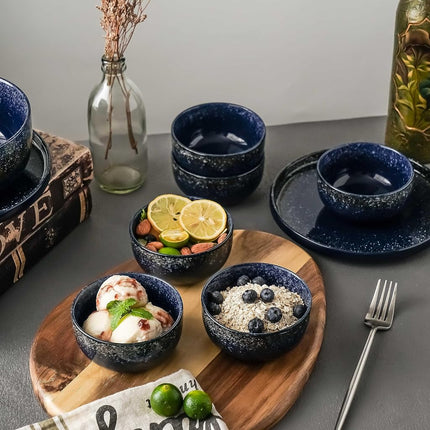 S&Q'S Ceramics Ceramic Small Bowls for Kitchen, Set of 6, 10 oz Ice Cream Bowls, Small Bowl Set for Dipping, Breakfast, Oatmeal, Microwave and Dishwasher Safe (Navy Blue), (TSW)
