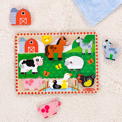 Melissa & Doug Farm Wooden Chunky Puzzle (8 pcs) Farm Animal Toys For Kids, Wooden Puzzles For Toddlers Ages 2+ - FSC Certified