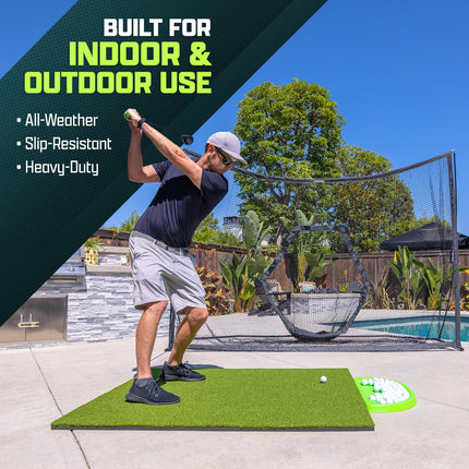 GoSports Alfombra de golf para golpear - PRO 5 x 3 pies - Alfombra de entrenamiento de césped artificial de 5 mm para práctica de swing en interiores/exteriores, incluye 3 tees de goma