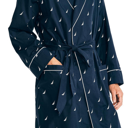Nautica Men's Woven J-Class Robe, Peacoat, Small/Medium