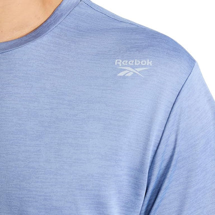 Reebok Mens Dash Short Sleeve Crewneck T-Shirt, Standard Fit, Breathable Stretch Fabric, Stonewash Heather, Medium