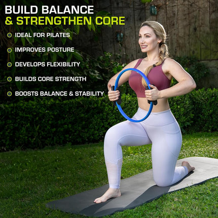 ProSource Pilates Resistance Ring 35.5 cm Dual Grip Handles for Toning and Fitness, Blue