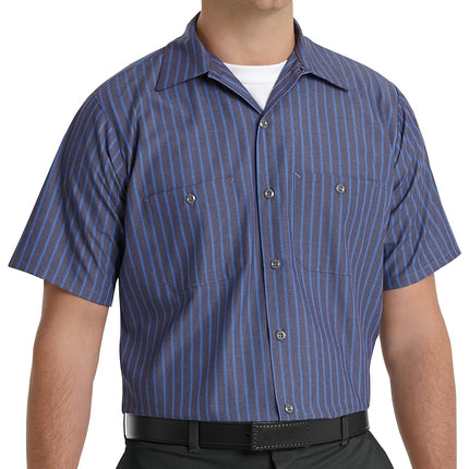 Red Kap Men's Performance Tech Shirt with Pencil Stall, 3Grey/Blue Stripe, Shorts Sleeve L
