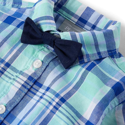 The Children's Place baby-boys And Newborn Button Down Shirt and Pants, 2 Piece Outfit, Petal Purple Plaid, 9-12 Months