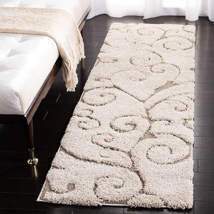 Tapis Safavieh 2,4 x 3 m – Collection Florida Shag – Grande taille – Crème et crème, motif volutes, ne perd pas ses poils et facile à nettoyer, poils épais et moelleux, idéal pour le salon, la chambre à coucher, la salle à manger (SG455-1111)