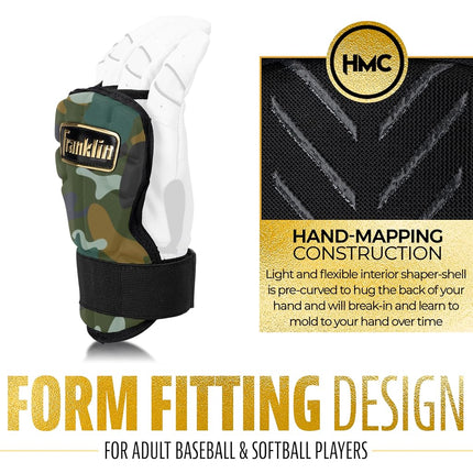 Franklin Sports Baseball Hand + Wrist Guard - PRT LG Series Adult Hand + Wrist Protector for Batting - Protective Hand, Wrist Shield - Right + Left Hand Hitters - Camo + Gold - One Size - Adult