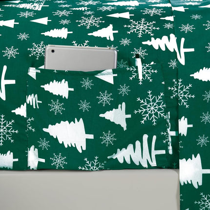Elegant Comfort Luxury Soft Bed Sheets Holiday Pattern 1500 Thread Count Egyptian Quality Microfiber-Softness Wrinkle and Fade Resistant (6-Piece) Bedding Set, Queen, Hunter Green Christmas Tree