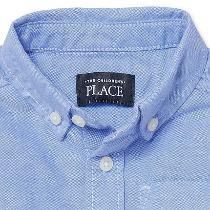 The Children's Place Baby Boys and Toddler Boys Short Sleeve Button Down Shirt, Light Blue Oxford, 4T, Light Blue, Small