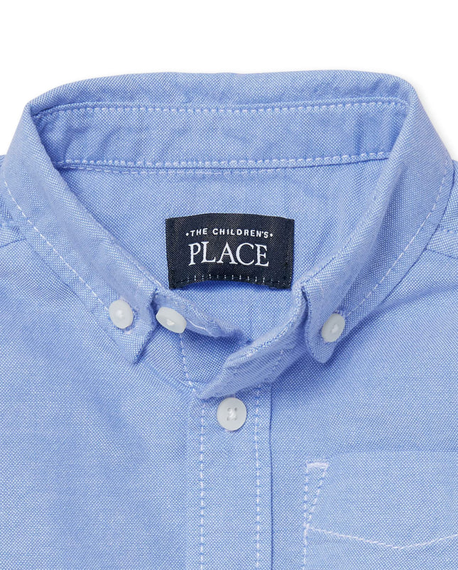 The Children's Place Single and Toddler Boys Short Sleeve Oxford Button Down Shirt, Light Blue Oxford Single, 3T