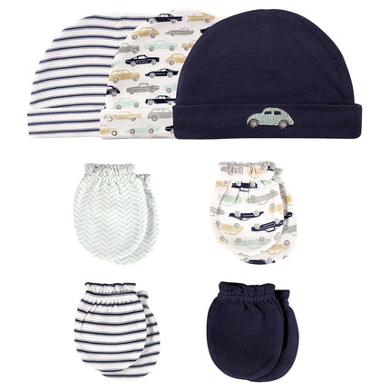Hudson Baby Unisex Baby Cotton Cap and Scratch Mitten Set, Classic Car, 0-6 Months