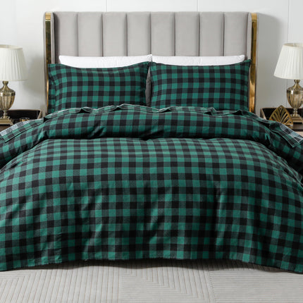Elegant Comfort Ultra Soft 4-Piece 100% Turkish Cotton Flannel Sheet Set - Buffalo Check Plaid Flannel Sheets, Warm and Cozy Anti-Pill Premium Quality, Deep Pocket Fitted Sheet- Twin, Green
