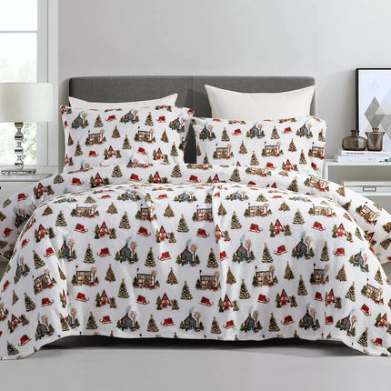 Elegant Comfort Luxuriously Soft 4-Piece Holiday Velvet Plush Flannel Sheet Set - Premium Quality - Cozy Warm, Christmas Fuzzy Velvet Flannel Fleece Deep Pocket Sheet Set - Twin XL, Bungalow
