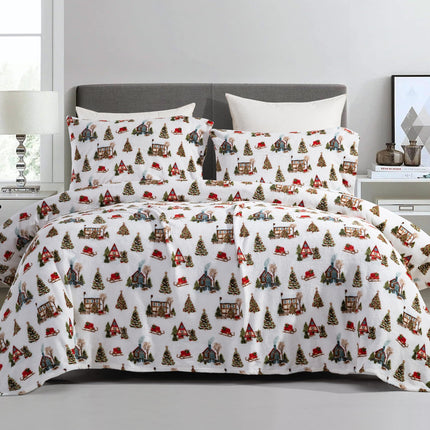 Elegant Comfort Luxuriously Soft 4-Piece Holiday Velvet Plush Flannel Sheet Set - Premium Quality - Cozy Warm, Christmas Fuzzy Velvet Flannel Fleece Deep Pocket Sheet Set - Twin XL, Bungalow