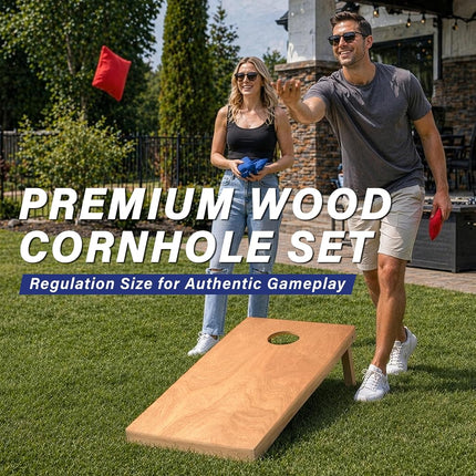 GoSports Regulation Size Wooden Cornhole Set with Light Brown Finish, Includes Carrying Case
