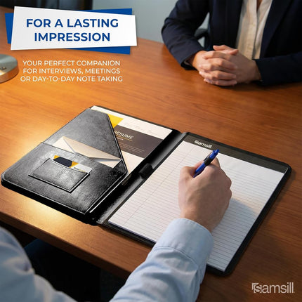 Samsill Contrast Stitch Leather Padfolio – Lightweight & Stylish Business Portfolio for Men & Women – Resume Portfolio, 8.5” x 11” Writing Pad – Black