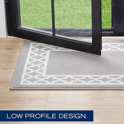 Nautica – Tufted Runner Rug | Collin Trellis Border Design | Modern Home Décor | Non-Slip| Machine Washable | Carpet for Entryway & Hallway | Measures 26” x 72” | Light Grey and White