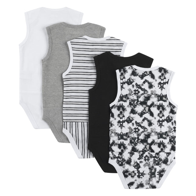 Hanes Bébé Unisexe Lot de 5 Bodys, Sans Manches Ultimate Flexy pour Garçons et Filles, Blanc/Gris/Noir, 12-18 Mois
